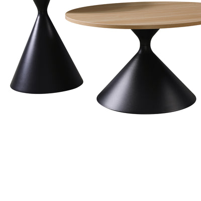 Masă de cafea set 2 piese Hemena, Lemn/Metal, Negru-Natur, variate, 70x70x40 cm, detaliu produs