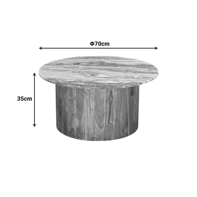 Masa de cafea set 2 piese Sergy, Solid, Lemn de acacia și marmura, variate, Natural, 90x90x40 cm