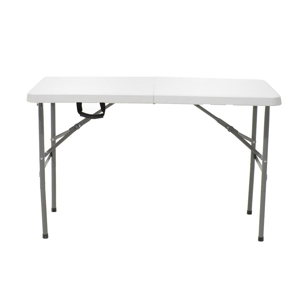 Masa de camping pliabila comerciala Rodeo cu rama metalica, Alb, 122x60x74 cm