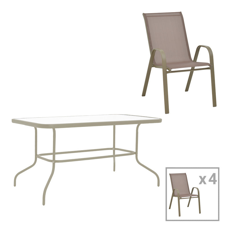 mobilier de gradina Masa de dining cu 5 piese Valor-Calan, metal & Sticla, 110x60x70 cm