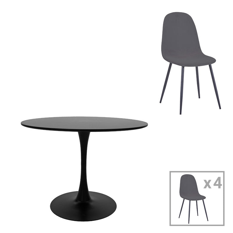 Masa de dining cu scaune Bella-Balou, set 5 piese, /velur, culori, negru-antracit, 120x73 cm