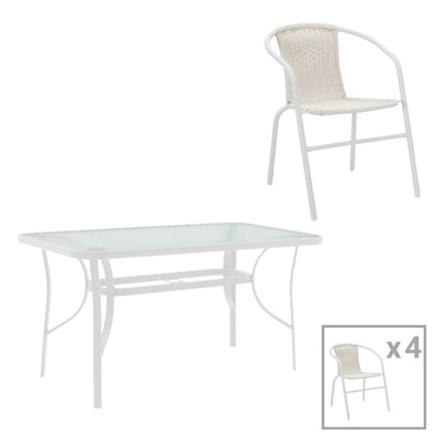 mobilier de gradina Masa de dining cu scaune set 5 piese Obbi-Ensure, metal-Sticla, 120x70x70 cm, Alb
