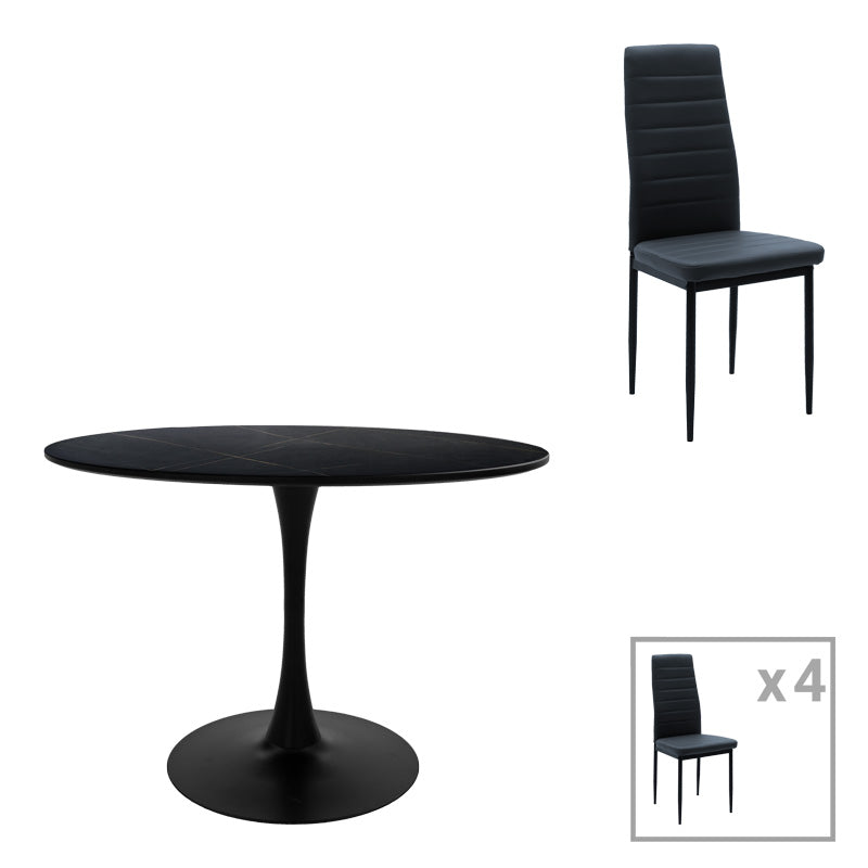 Masa de dining cu set 5 piese Balou-Parker, Negru-Antracit, Lemn/metal, 120x73 cm