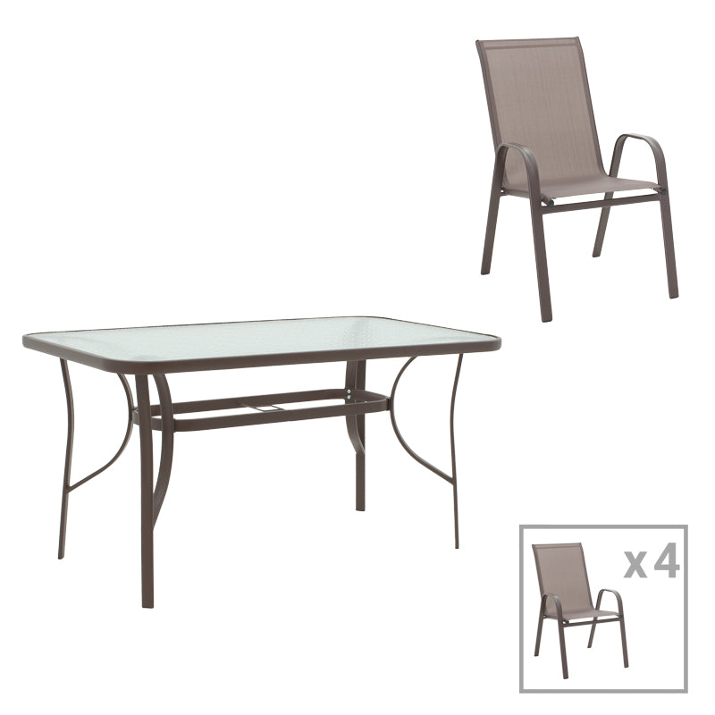 mobilier de gradina Masa de dining Ensure-Calan set 5 piese metal-textilene maro 0x0 cm