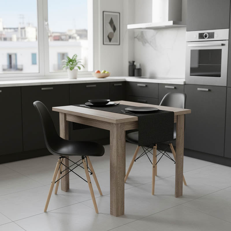 Masa de dining Manka I-Julita set de 3 pieseton, sonoma -negru, 80x80x77 cm
