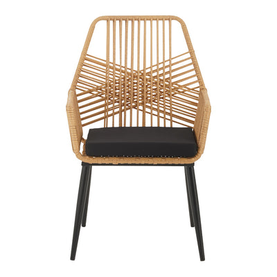 Masa de dining Naoki-Tanish set de 7 piese metal negru-pe sticla, Natural, 160x90x78 cm, detaliu produs