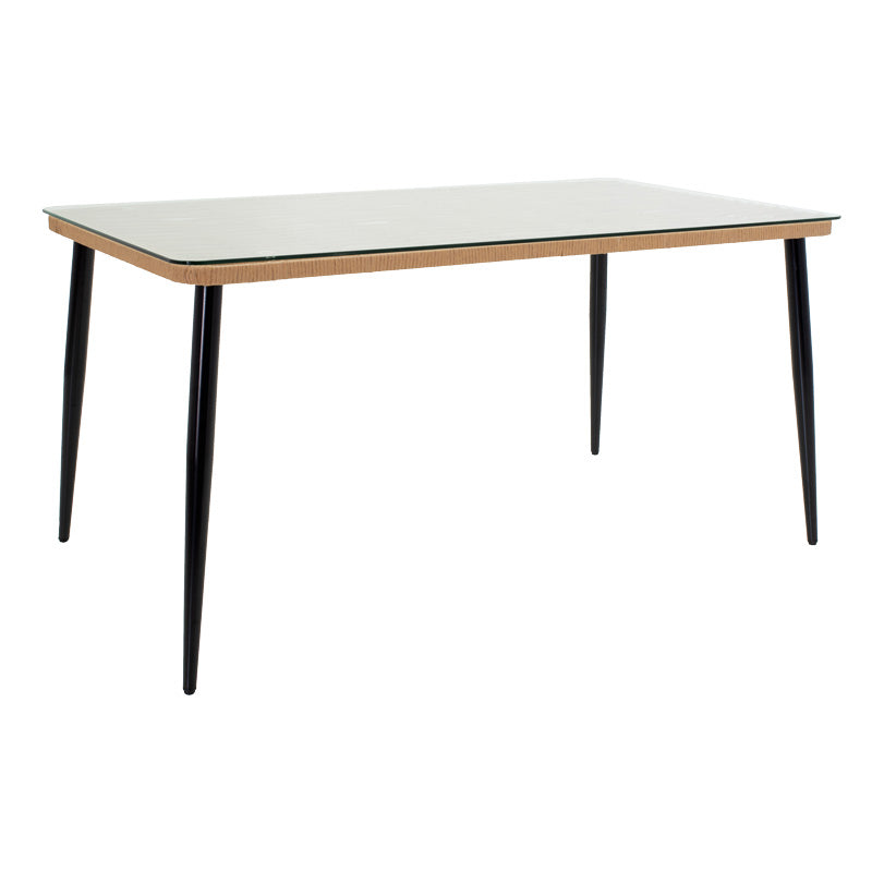 Masa de dining Naoki-Tanish set de 7 piese metal negru-pe sticla, Natural, 160x90x78 cm, foto produs