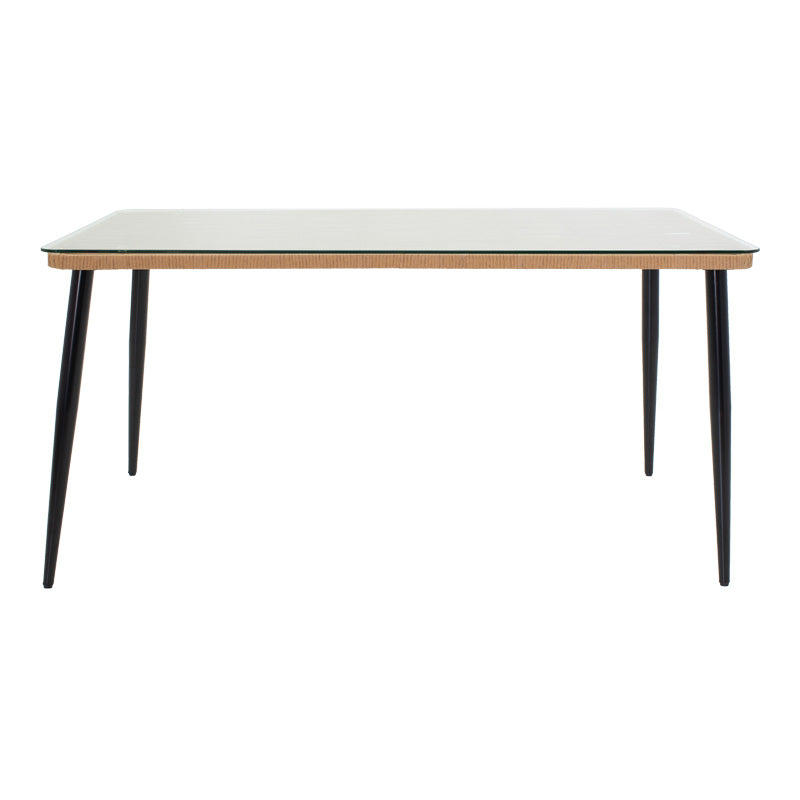 Masa de dining Naoki-Tanish set de 7 piese metal negru-pe sticla, Natural, 160x90x78 cm, foto produs 6