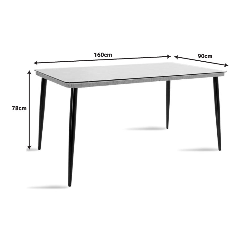 Masa de dining Naoki-Tanish set de 7 piese metal negru-pe sticla, Natural, 160x90x78 cm, foto produs 9