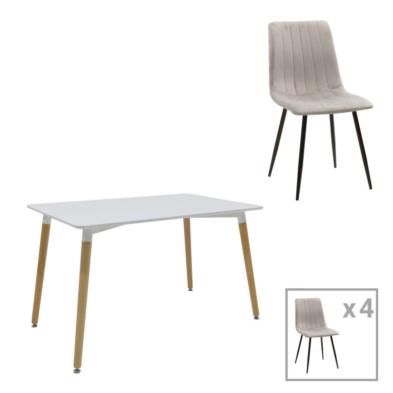 Masa de dining set 3 piese Natali-Noor, & lemn, Alb-Gri-Natural, 120x80x76 cm