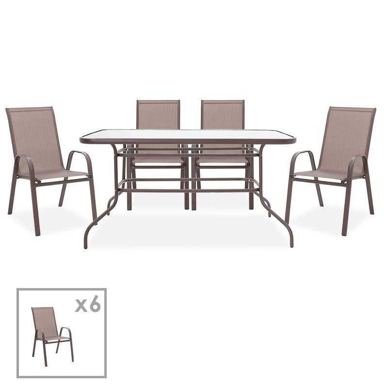 mobilier de gradina Masa de dining Valor-Calan, set 7 piese, metal-textilen maro 0x0 cm