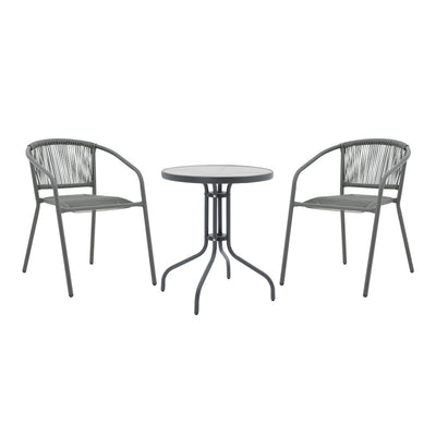 mobilier de gradina Masa de dining Watson-Lindaria set de 3 piese metal-antrenit sticla D60x70 cm