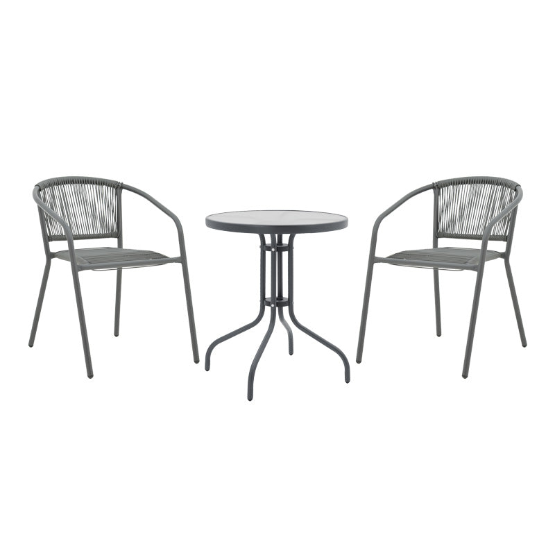 mobilier de gradina Masa de dining Watson-Lindaria set de 3 piese metal-antrenit sticla D60x70 cm