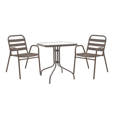 mobilier de gradina Masa de dining Watson-Sussie metal maro-sticla 70x70x70 cm