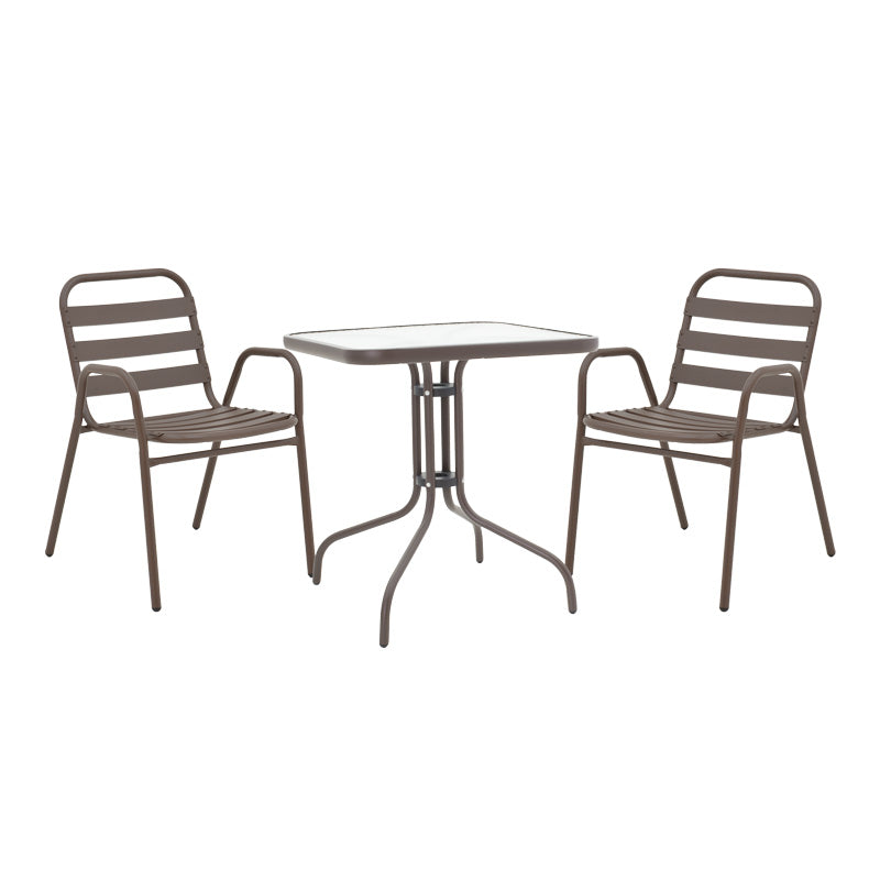 mobilier de gradina Masa de dining Watson-Sussie metal maro-sticla 70x70x70 cm