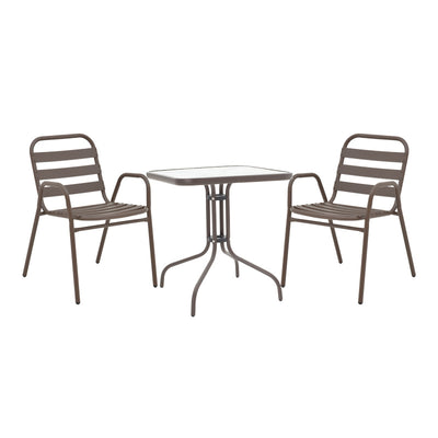 mobilier de gradina Masa de dining Watson-Sussie metalica maro-sticla 60x60x70 cm