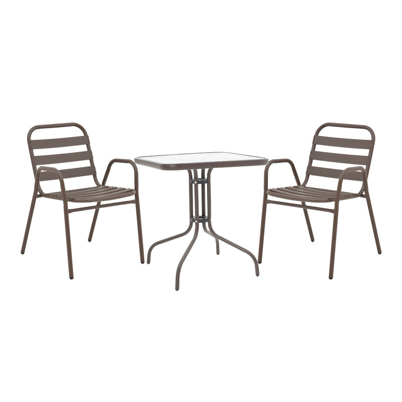 mobilier de gradina Masa de dining Watson-Sussie metalica maro-sticla 60x60x70 cm