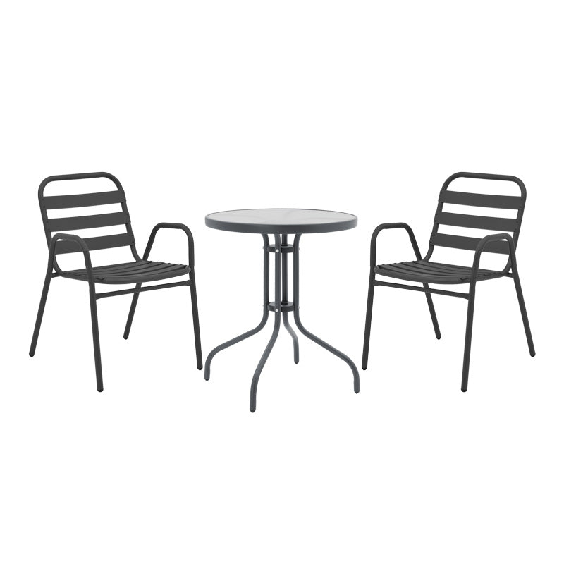 mobilier de gradina Masa de dining Watson-Sussie set de 3 piese din metal sticlat antracit D60x70 cm