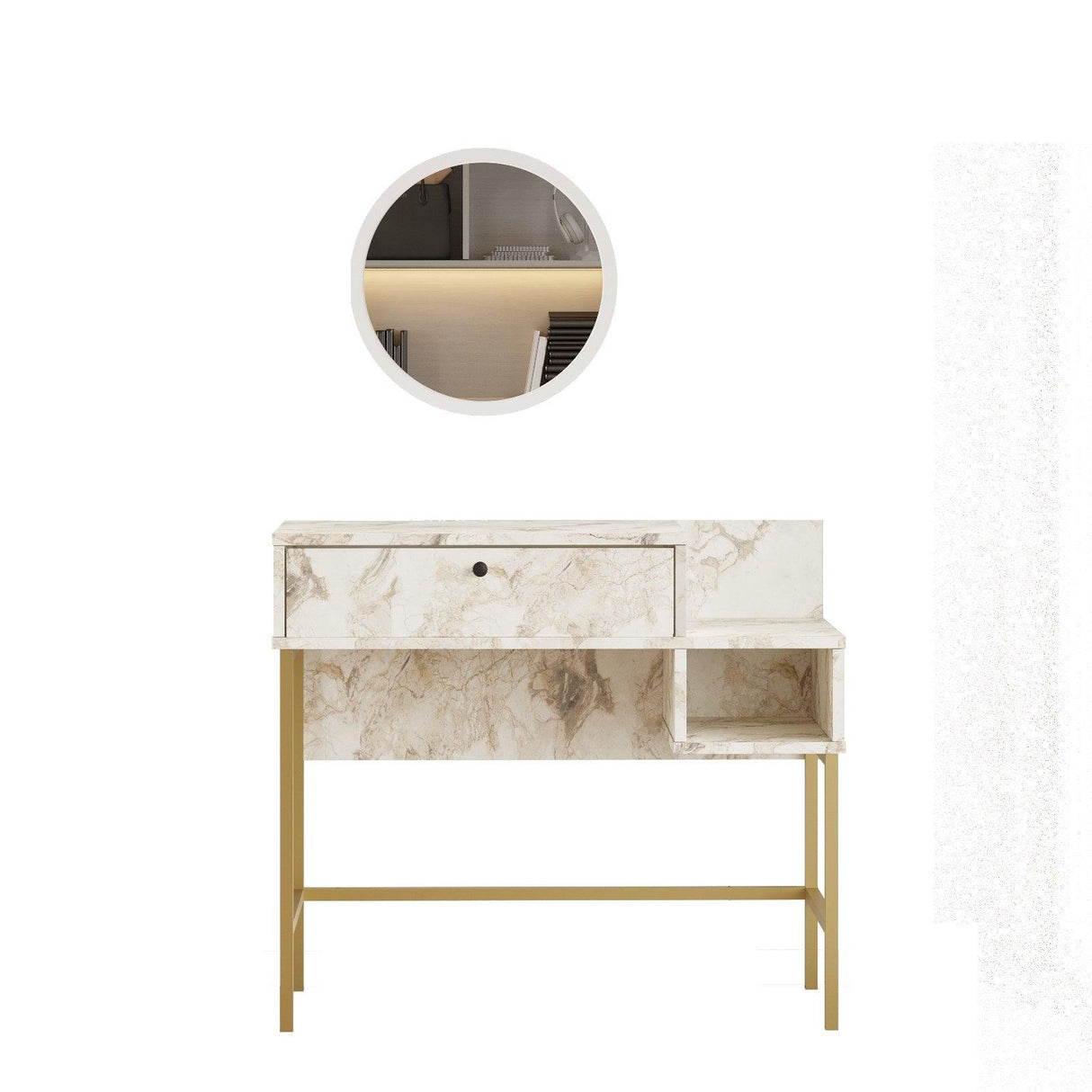 Masa de machiaj Dubai , Aur - Alb, 88 x 78 x 40 cm