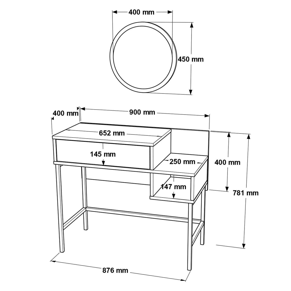 Masa de machiaj Dubai , Aur - Alb, 88 x 78 x 40 cm