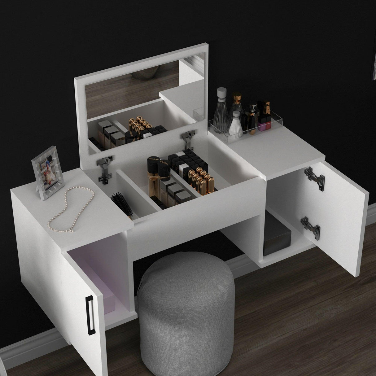 Masa de machiaj Mercan, Alb, 74 x 100 x 36 cm