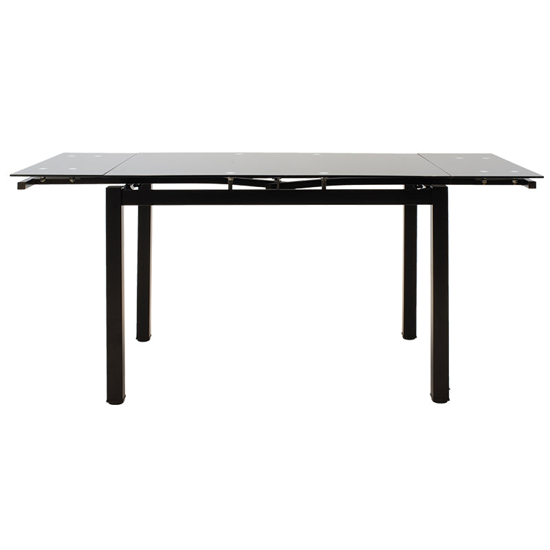Masa de sufragerie extensibila Finn sticla 8mm picioare, negre, 110-170x70x75 cm