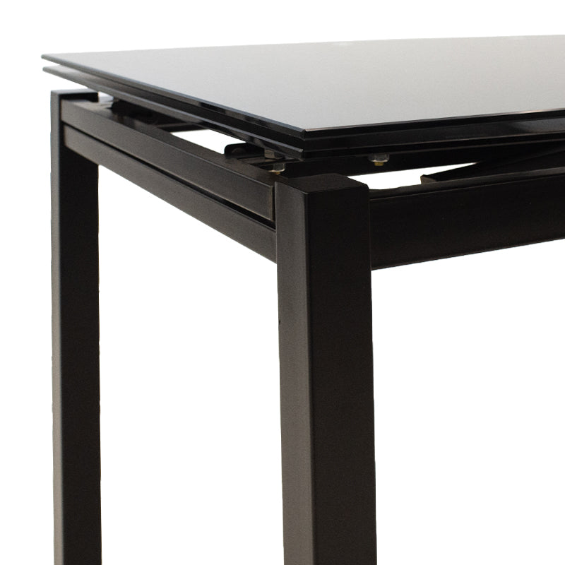 Masa de sufragerie extensibila Finn sticla 8mm picioare, negre, 110-170x70x75 cm