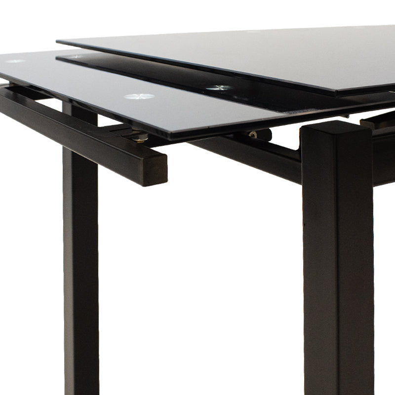 Masa de sufragerie extensibila Finn sticla 8mm picioare, negre, 110-170x70x75 cm