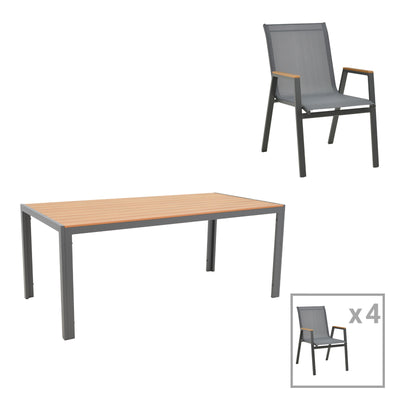 mobilier de gradina Masa de sufragerie Nares-Azelie set 5 antracit aluminiu si placaj Natural 180x90x72 cm