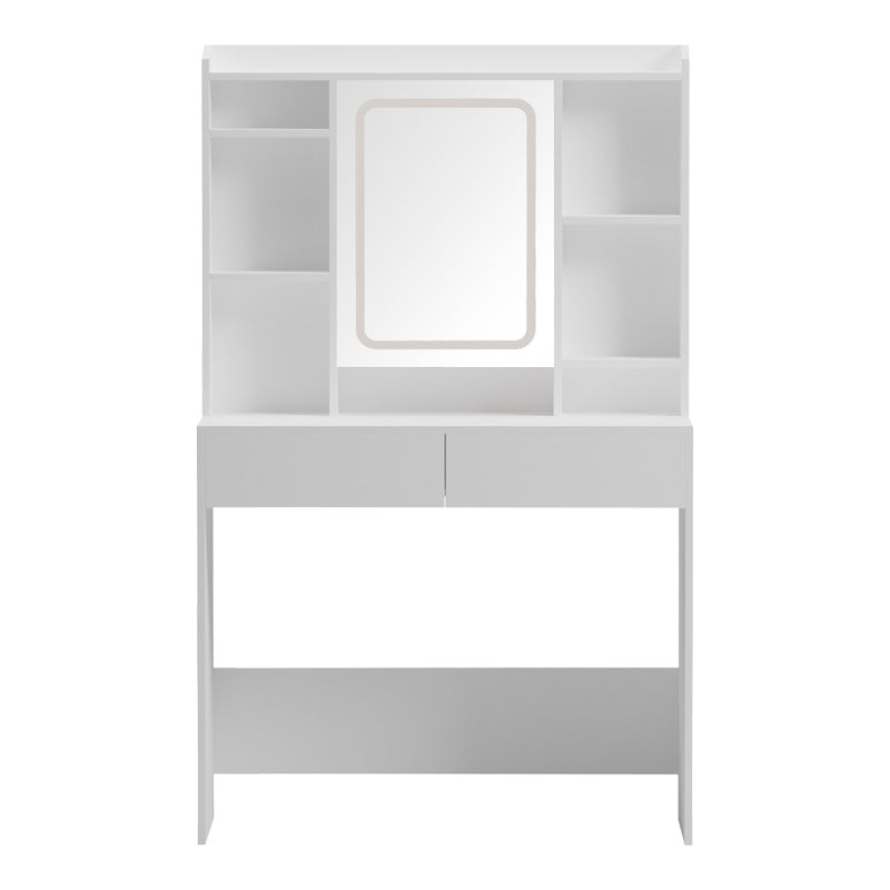 Masa de toaleta cu LED Efilia, Lemn, Alb, 90x40x145 cm