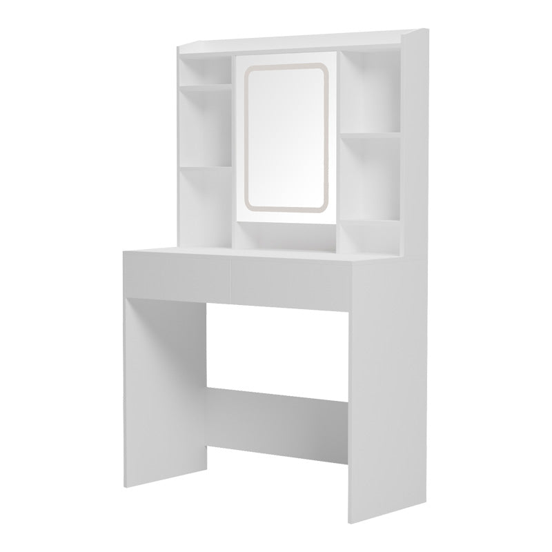 Masa de toaleta cu LED Efilia, Lemn, Alb, 90x40x145 cm