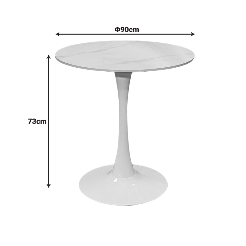 Masa dining Balou, Aspect marmura, D90x73 cm - Alb