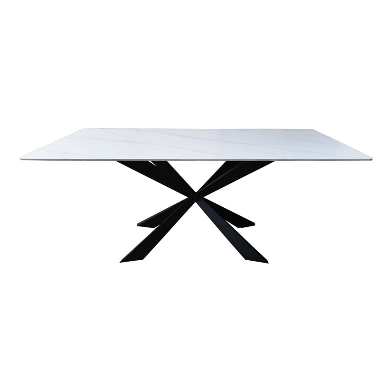 Masa dining cu blat din piatra sinterizata model Mattias, structura metalica, neagra, 180x90x75 cm - Alb