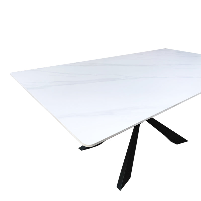 Masa dining cu blat din piatra sinterizata model Mattias, structura metalica, neagra, 180x90x75 cm - Alb