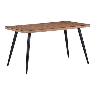mobilier de gradina Masa dining Naoki, Sticla-Ratan, Lemn, 140x80x78 cm