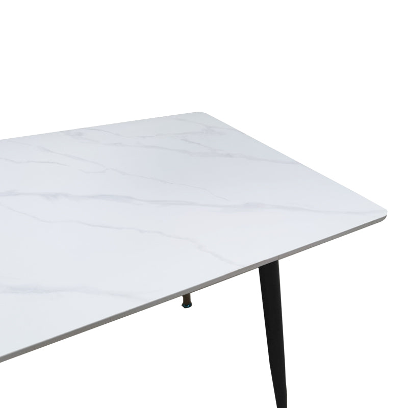 Masa Dining Pembe, Piatra Sintetizata/Marmura Alba, Picioare metal, Negru, 140x80x75 cm