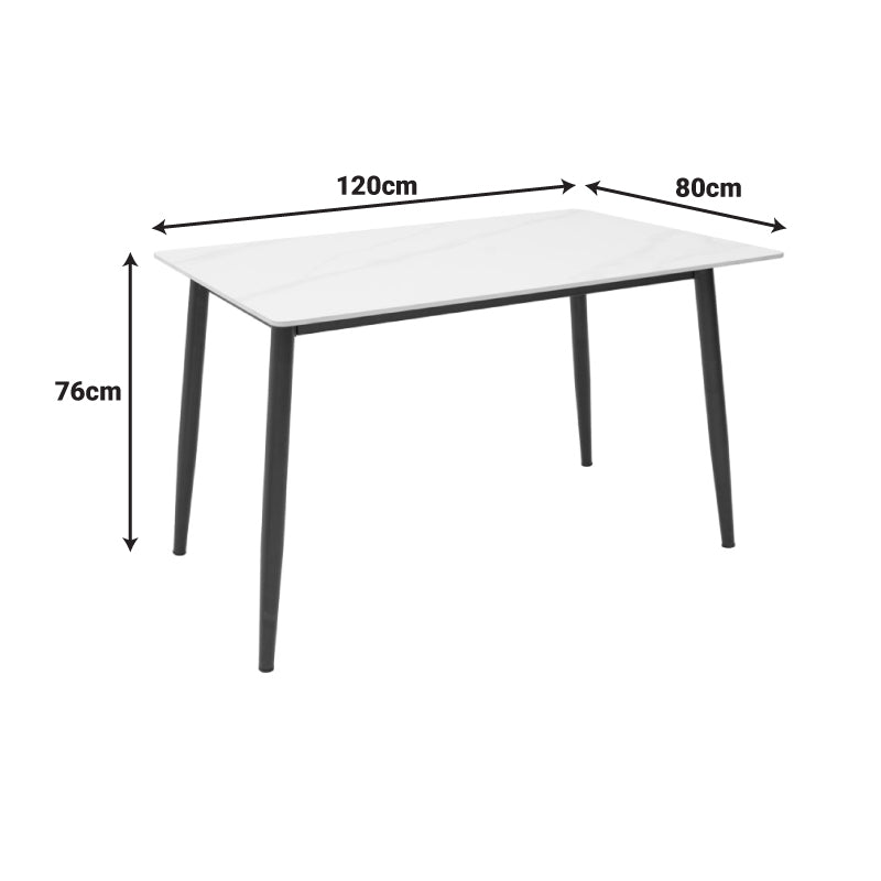 Masa dreptunghiulara cu blat din piatra sinterizata Gustas, Picioare metal, Negru, 120x80x76 cm