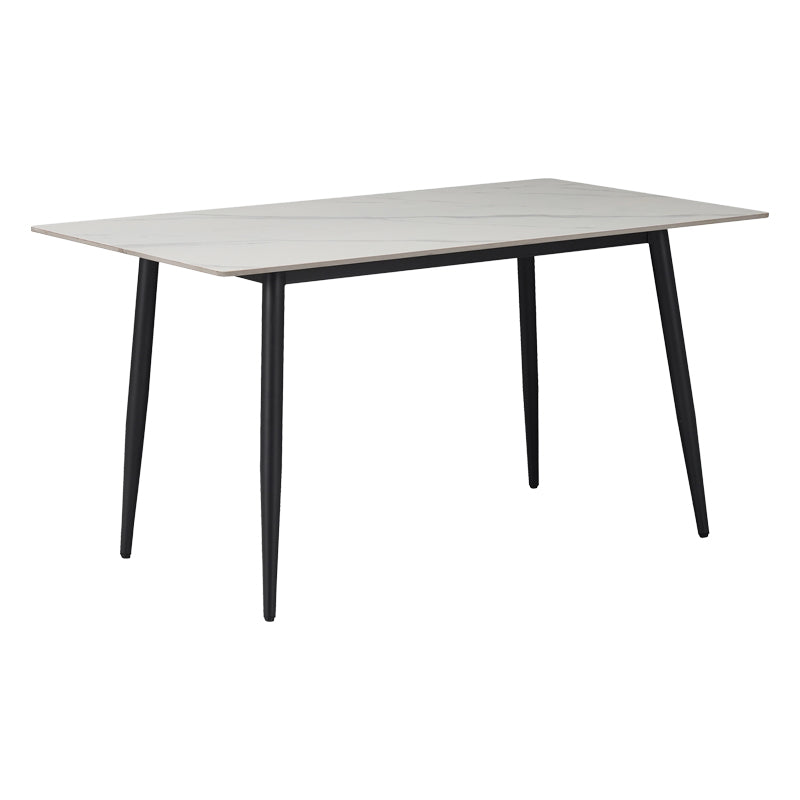 Masa Gustas piatra sinterizata alb cu metal, negru, 160x80x75 cm