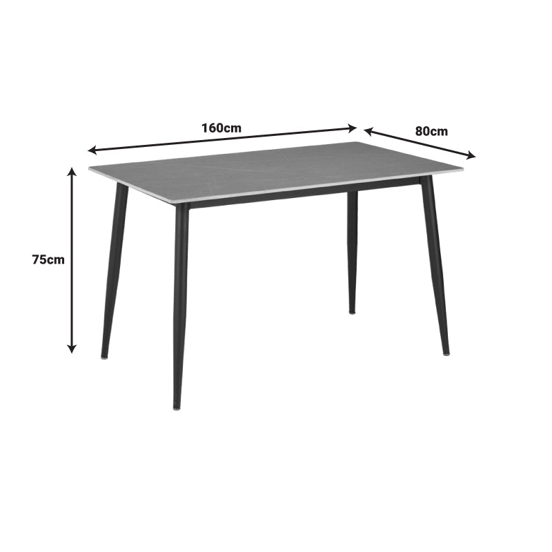 Masa Gustas piatra sinterizata gri metal, negru, 160x80x75 cm