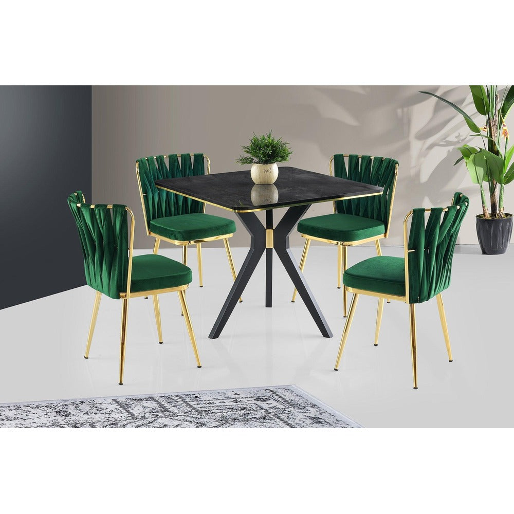 Masă Kare Ares Dining Table, Metalic, Auriu - Negru - Alb, 87x75x87 cm - Metalic