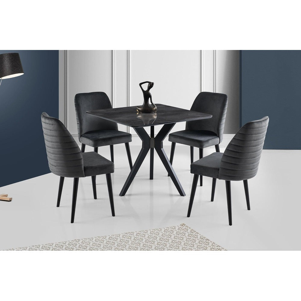 Masă Kare Ares Dining Table, Metalic, Auriu - Negru - Alb, 87x75x87 cm - Negru