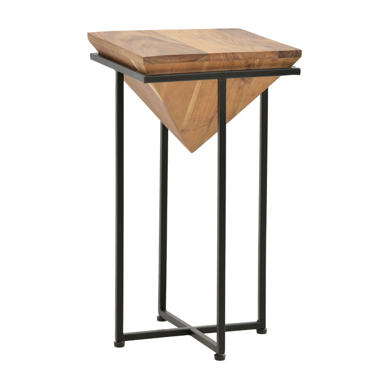 Masa laterala Miles II cu picioare negre, lemn masiv de acacia, 29x29x54 cm