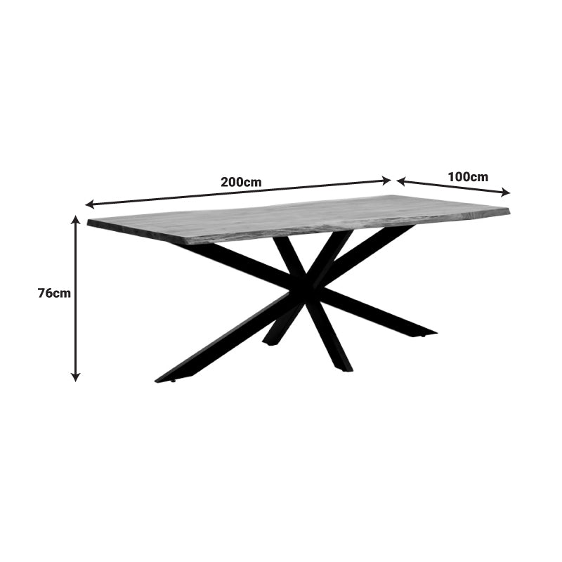 Masa Miles, lemn de acacia masiv ton, Natural, 200x100x76 cm