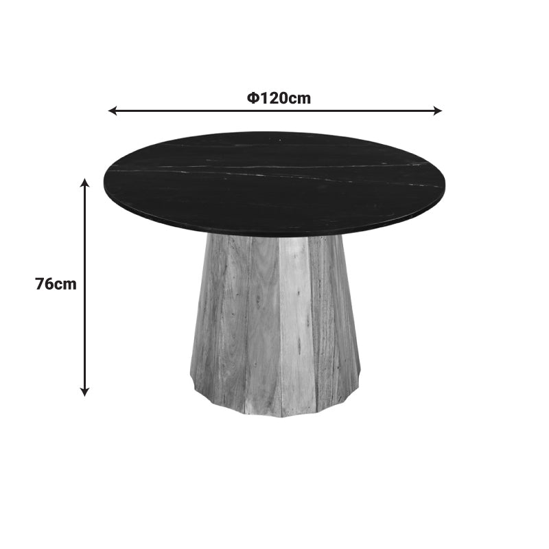 Masa rotunda cu blat din marmura negru Ezerdian, Lemn Acacia și Marmura, D120x76 cm