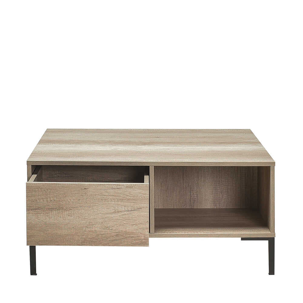 Masuta Cafea Adore cu sertar si picioare metalice, Alb - Maro - Natur, 90x42x90 cm - Natur