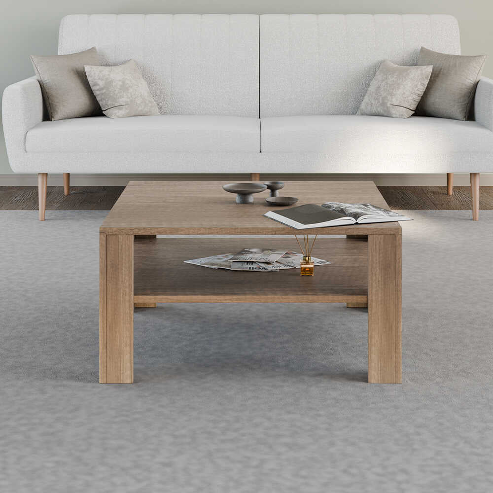 Masuta Cafea Adore New Jersey cu Raft, 90x42x90 cm - Natur