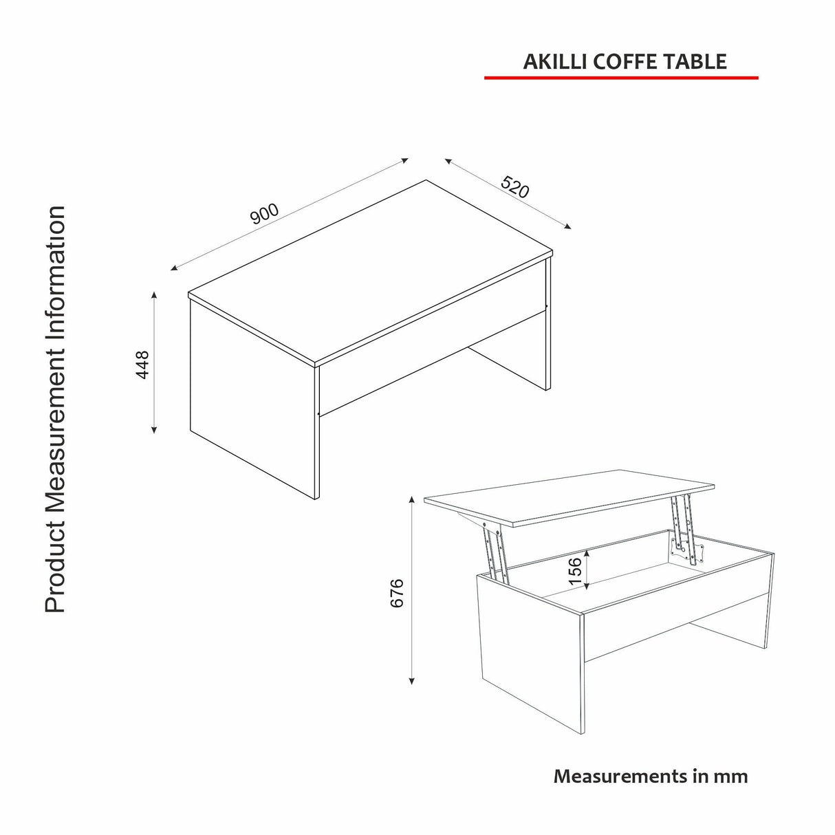 Masuta de cafea Akıllı - White, Alb, 90x52x45 cm