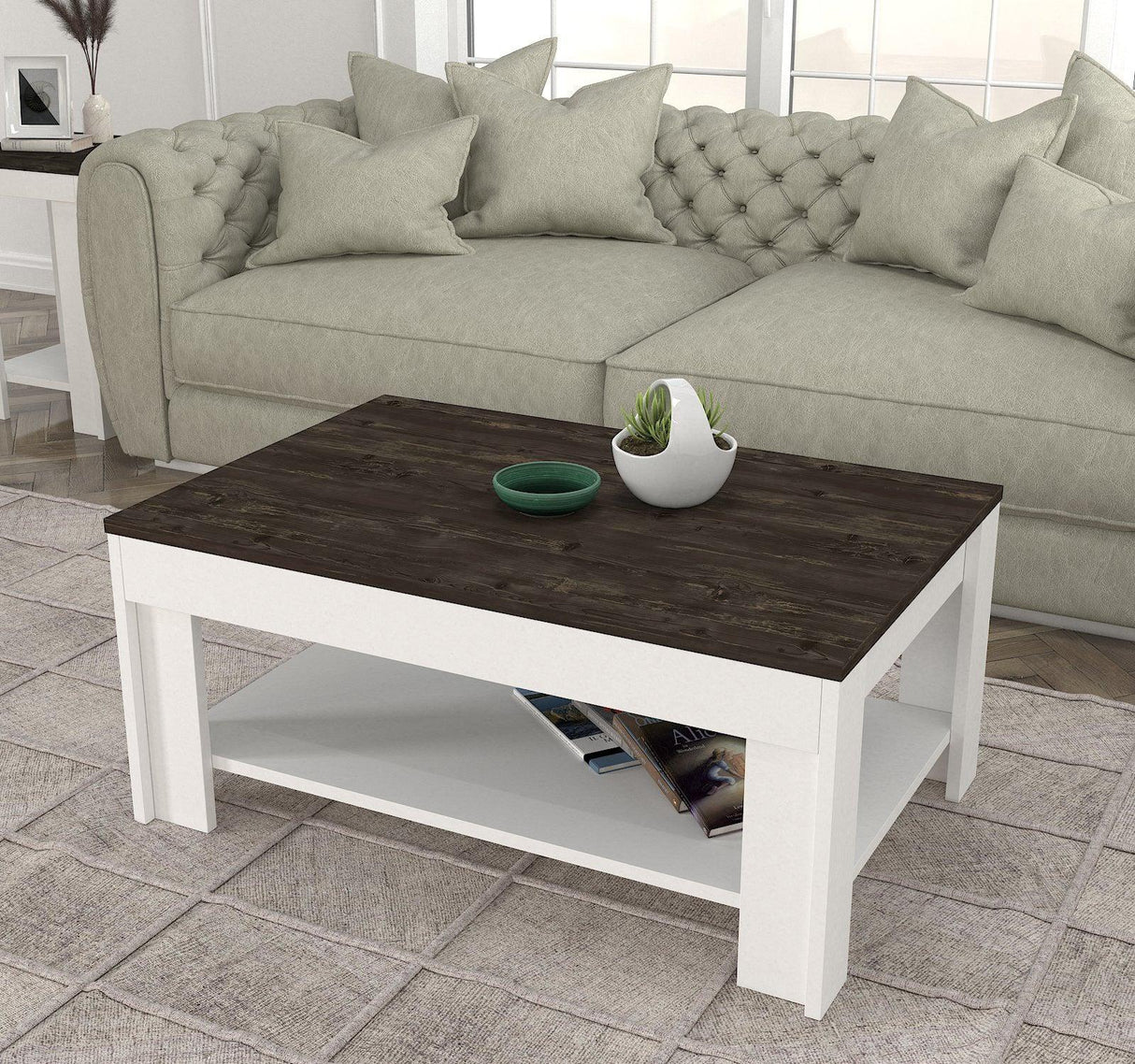 Masuta de cafea Carter, Alb, 90x40x60 cm