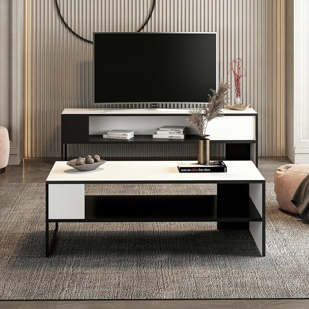 Masuta de Cafea Concord - White, Black, Alb, 120x42x60 cm