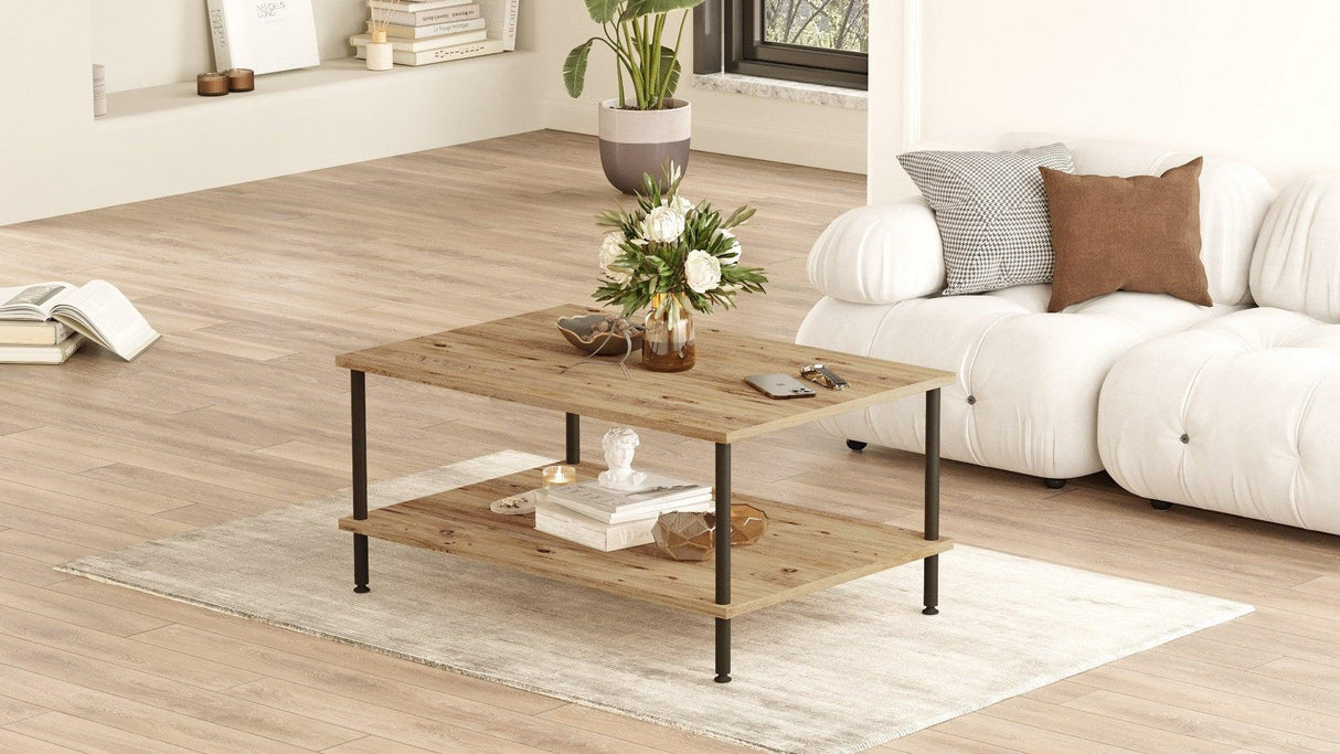 Masuta de cafea cu 2 rafturi Feronex, Stejar, 90 x 41 x 60 cm